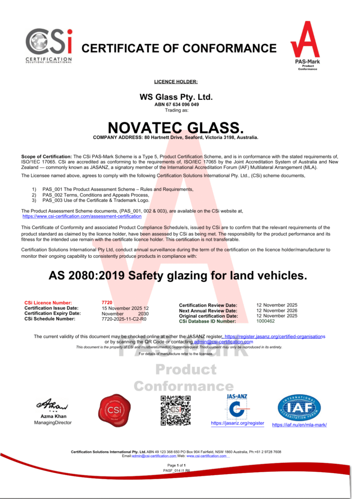 novatec glass certificate 2