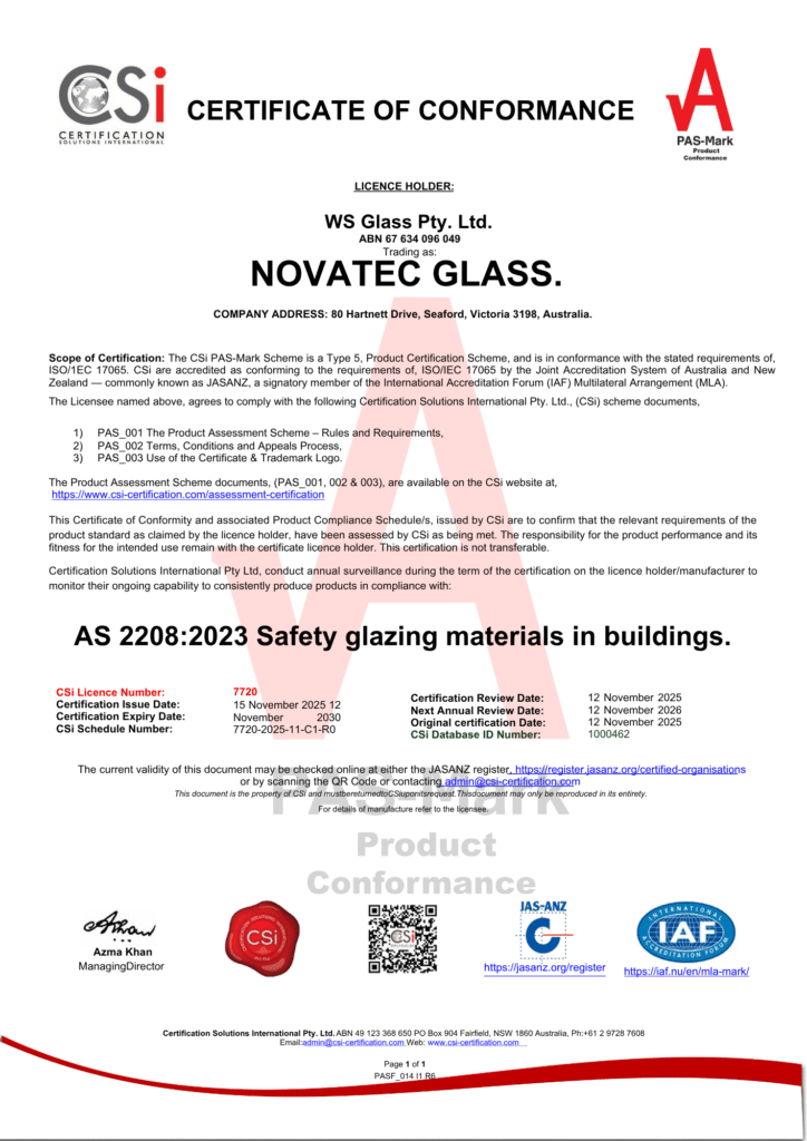 novatec glass certificate 1